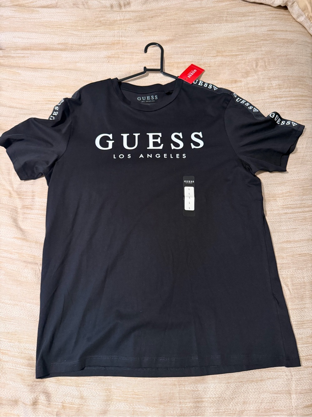 Guess Men's Black Logo Short Sleeve Tee with White Lettering